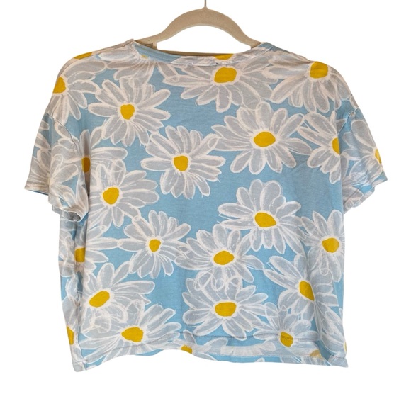 ZARA TRF Blue Daisies Cropped Cotton Tee S - Picture 6 of 9